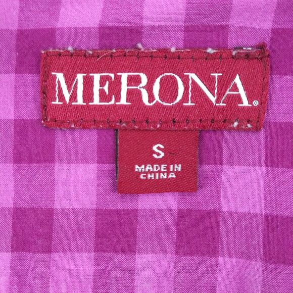 Merona Shirt Womens Size S Dark Pink Check Long Sleeve Button Up Top - Picture 5 of 7